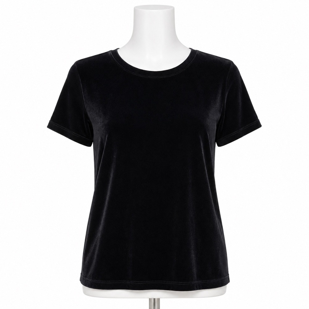 Gap Velvet Shirt Womens Small Black Short Sleeve Crew Neck Stretch Velour Top